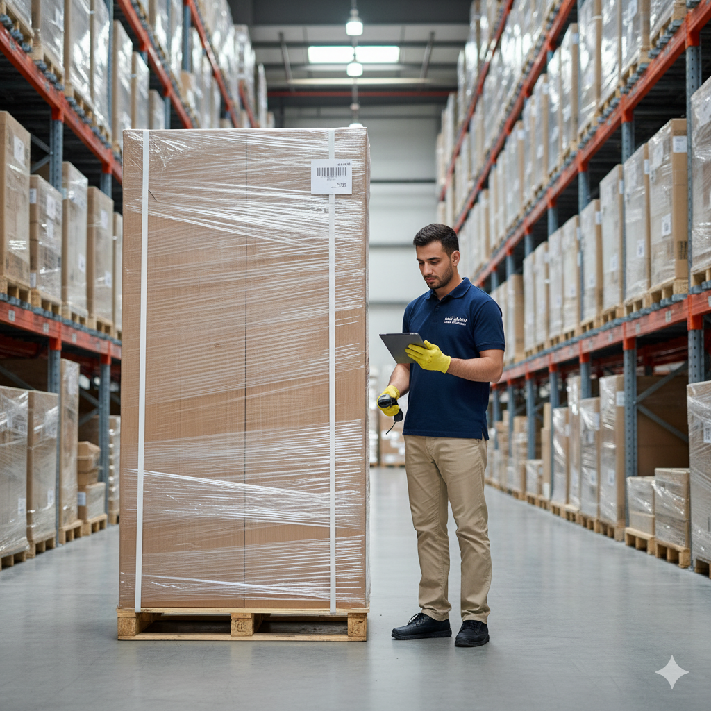 A mover assembling furniture in a new home