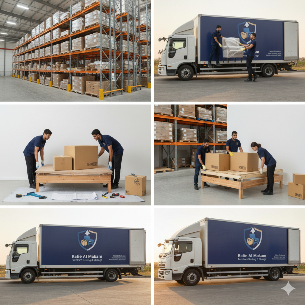 A mover assembling furniture in a new home