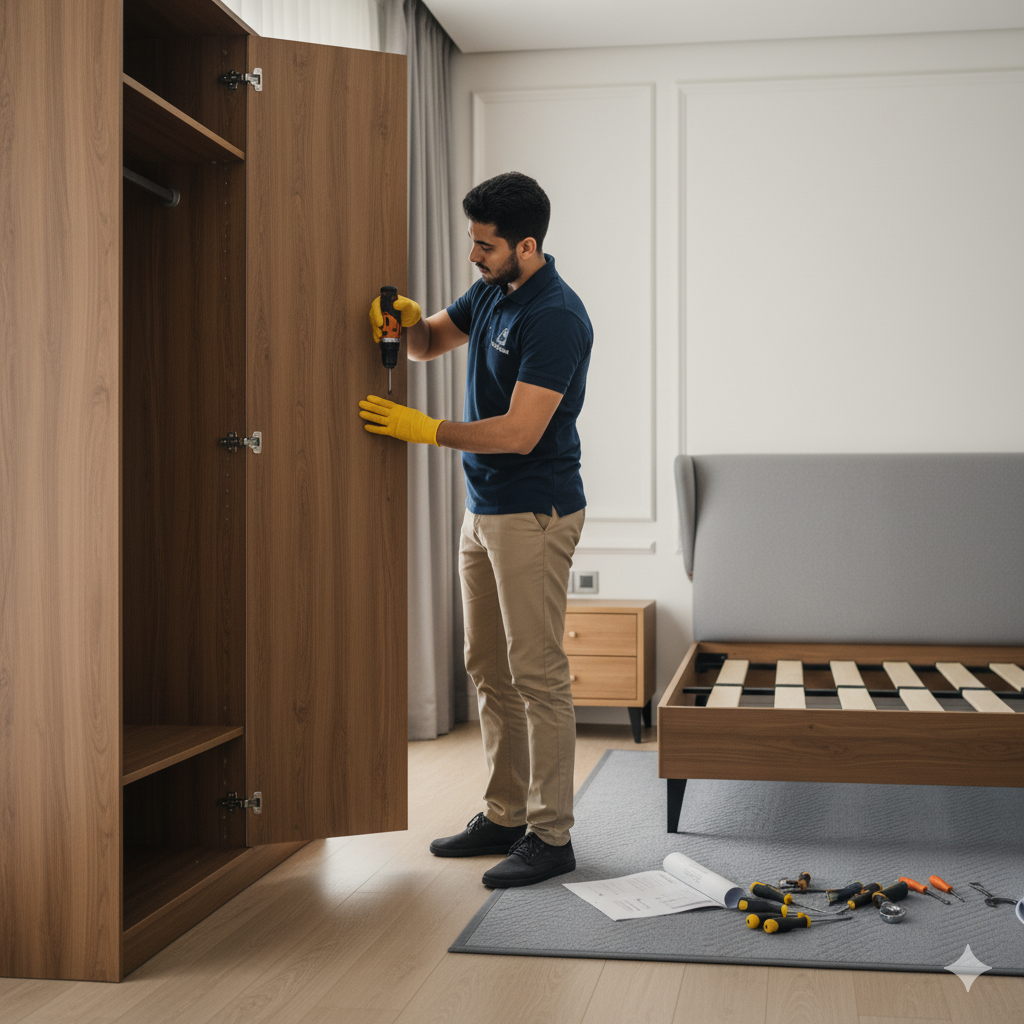 Packed moving truck with furniture secured inside