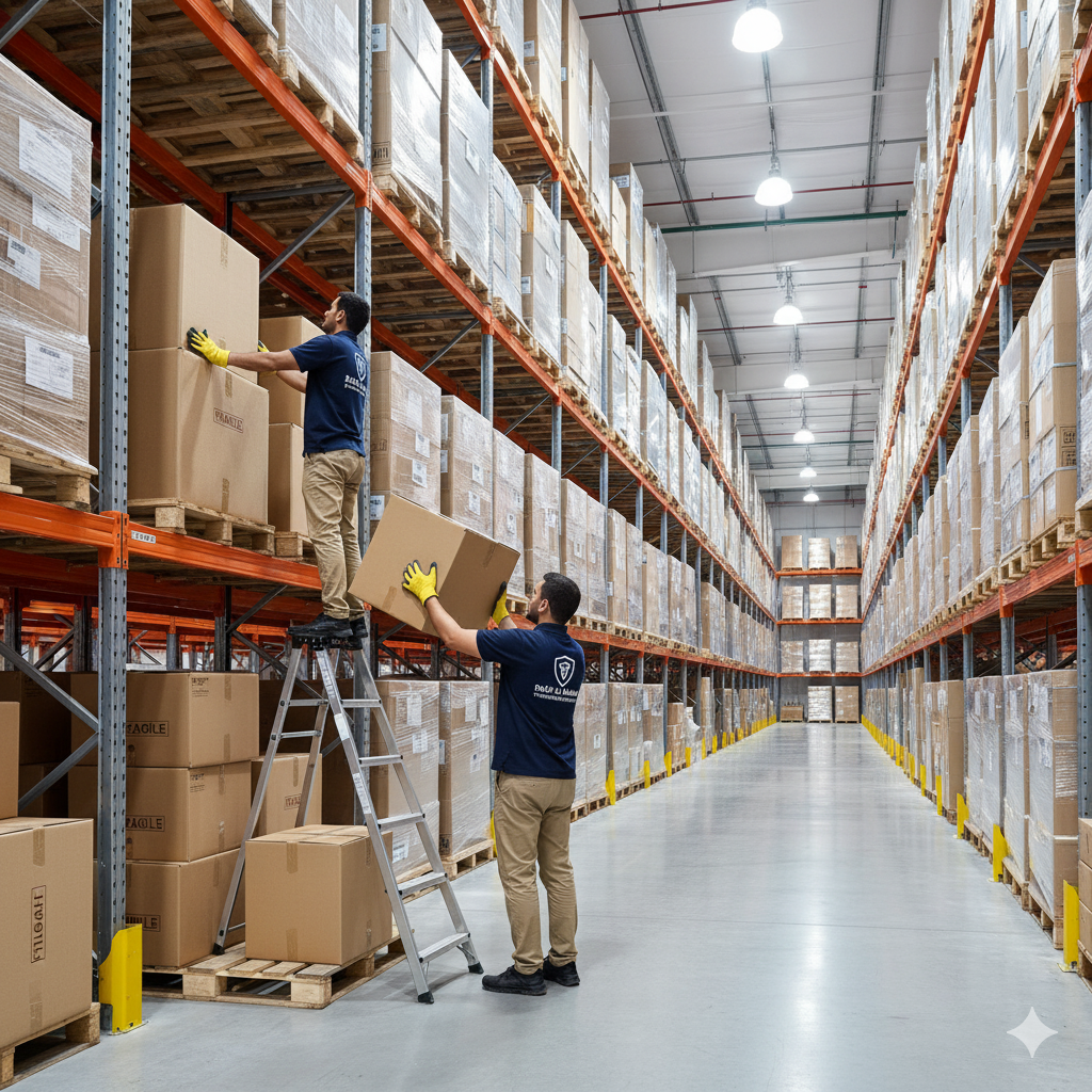 A mover assembling furniture in a new home