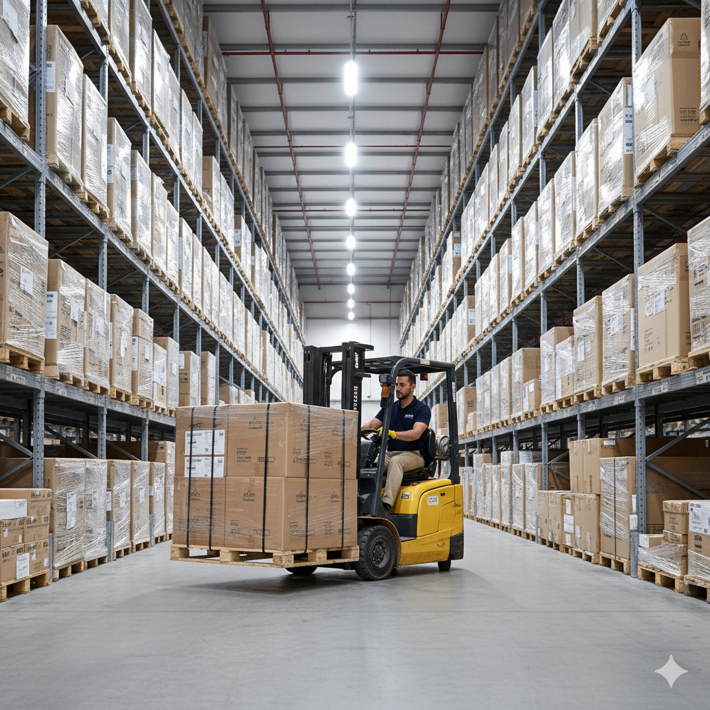 A mover assembling furniture in a new home
